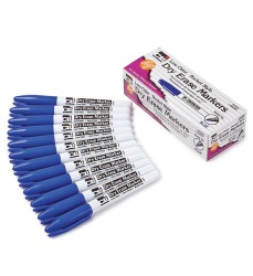 Dry Erase Markers, Pocket Style, Blue, Bullet Tip, Pack of 12