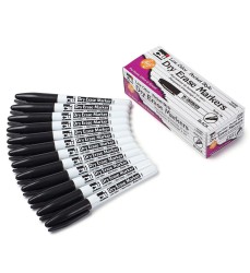 Dry Erase Markers, Pocket Style, Bullet Tip, Black, Pack of 12