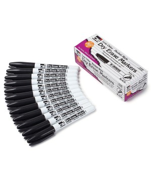 Dry Erase Markers, Pocket Style, Bullet Tip, Black, Pack of 12