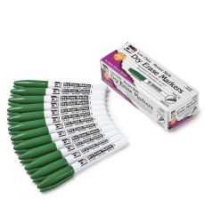 Dry Erase Markers, Pocket Style, Green, Bullet Tip, Pack of 12