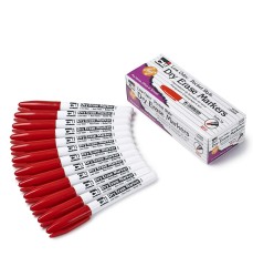 Dry Erase Markers, Pocket Style, Red, Bullet Tip, Pack of 12