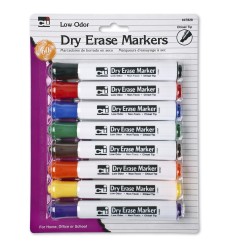 Dry Erase Markers, Barrel Style, Low Odor, Chisel Tip, Assorted Colors, Pack of 8
