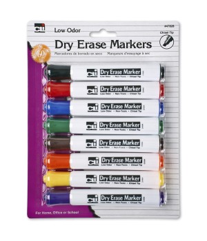 Dry Erase Markers, Barrel Style, Low Odor, Chisel Tip, Assorted Colors, Pack of 8