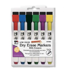 Magnetic Dry Erase Markers with Erasers, Pack of 6