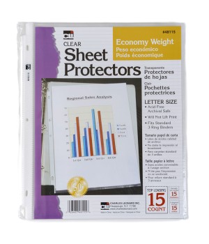 Sheet Protectors, Top Loading with Binder Holes, 2 Mils Economy Weight, Letter Size, Pack of 15