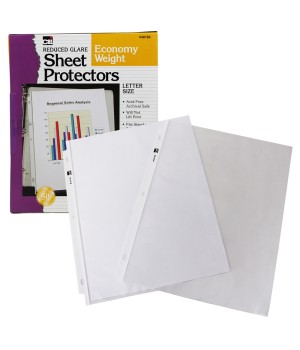 Sheet Protectors, Top Loading with Binder Holes, 2 Mils Economy Weight, Non-Glare, Letter Size, Clear, Pack of 50