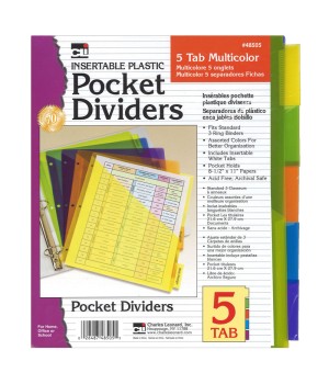 5-Tab Pocket Dividers, Assorted Colors, 5 Per Pack