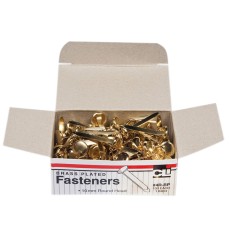 Fasteners, Round Head, Brass Plated, 1 Inch Shank, 10 mm Head, Box of 100