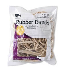 Rubber Bands, Assorted Sizes, Natural Color, 1 3/8 oz. bag