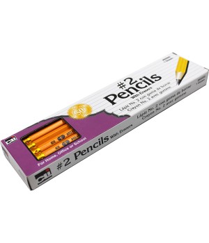 Pencil, #2, Yellow with Eraser, Unsharpened, Box of 12