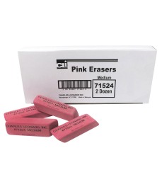 Natural Rubber Wedge Pink Erasers, Medium, Box of 24