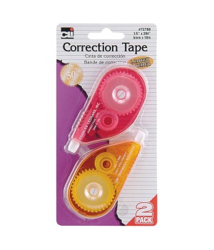 Correction Tape, Assorted Color Cases, 1/5" x 394", Pack of 2