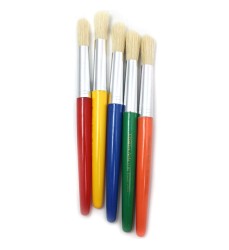 Stubby Round Brushes, Natural Bristles, Assorted Colors, Set of 5