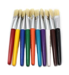 Stubby Flat Brushes, Natural Bristles, Assorted Colors, Set of 10