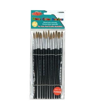 Water Color Paint Brushes with Round Pointed Tip, # 8, 0.81 Inch, Camel Hair, Black Handle, Pack of 12