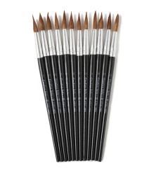 Water Color Paint Brushes with Round Pointed Tip, # 12, 1.06 Inch, Camel Hair, Black Handle, Pack of 12