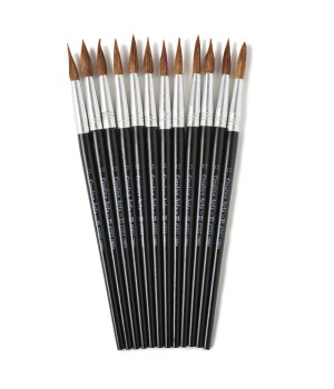 Water Color Paint Brushes with Round Pointed Tip, # 12, 1.06 Inch, Camel Hair, Black Handle, Pack of 12