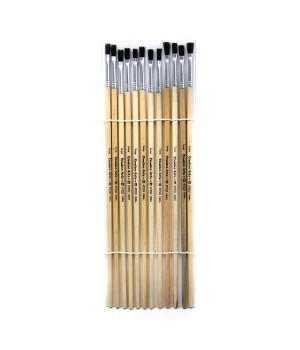 Flat Tip Easel Paint Brushes with Long Handle, 0.25 Inch, Natural Handles and Black Bristles, 12/Pack