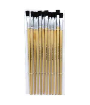 Flat Tip Easel Paint Brushes with Long Handle, 1/2", Natural Handles & Black Bristles, Pack of 12