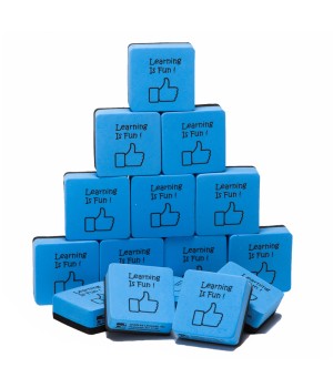 Whiteboard Erasers, Felt and Foam, Learning is Fun Style, 2 x 2", Blue/Black, Pack of 15