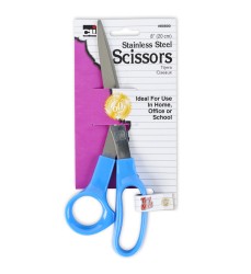 Stainless Steel Scissors with Molded Plastic Handle, 8" Straight, Blue