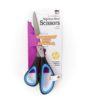Stainless Steel Scissors with Cushion Grip Handle, 8-1/4" Straight, Blue/Black