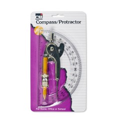 Ball Bearing Compass & 6 Inch Protractor Combo Set, Metal/Clear Plastic