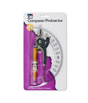 Ball Bearing Compass & 6 Inch Protractor Combo Set, Metal/Clear Plastic