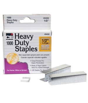 Heavy Duty Staples, 1/2 Inch Leg Length, Carbon Steel, Silver, 1000/Box