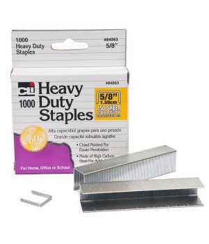 Heavy Duty Staples, 5/8 Inch Leg Length, Carbon Steel, Silver, 1000/Box