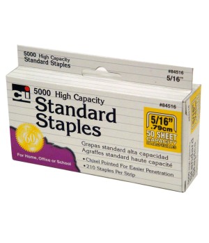 High Capacity Standard Staples, 5/16 Inch Leg Length, Silver, 5000/Box