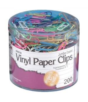 Vinyl Coated Paper Clips, Jumbo Size, Assorted Colors, 200/Box