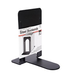 Bookends with Non-Skid Base, 9" Steel, Black, 1 Pair