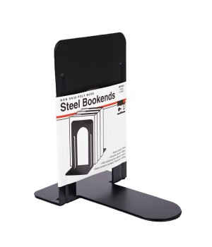 Bookends with Non-Skid Base, 9" Steel, Black, 1 Pair