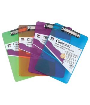 Transparent Plastic Clipboard, Low Profile Clip and Pull Out Hook, Letter Size, Assorted Neon Colors