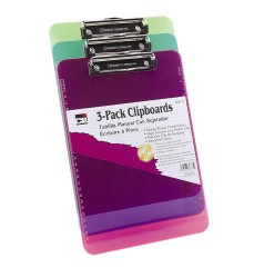 Plastic Clipboard w/Low Profile Clip, Letter, Assorted Translucent Neon Colors, Pack of 3