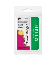 Labels, Name Badge, Hello My Name Is, 3-3/8" x 2-1/4", Green, Pack of 100