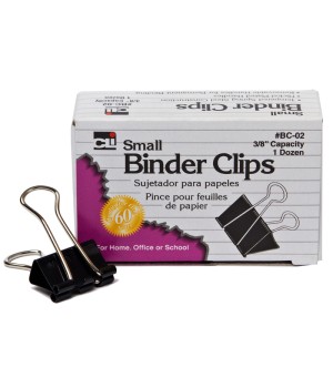 Binder Clips, Small, 3/8" Capacity, Box of 12
