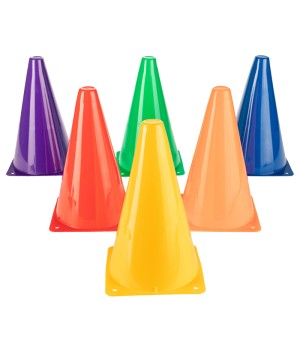 High Visibility Plastic Cone Set, Assorted Fluorescent Colors, Set of 6