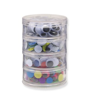 Wiggle Eyes Storage Stacker, Round Assorted Black, Painted & Bright, Assorted Sizes, 400 Pieces