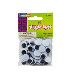 Wiggle Eyes, Black, 15 mm, 50 Pieces