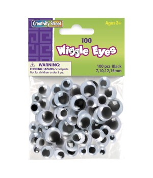 Wiggle Eyes, Black, Assorted Sizes, 100 Pieces