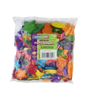 Wood Party Shapes, Assorted Colors, 1/2" to 2", 200 Pieces