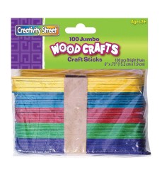 Jumbo Craft Sticks, Bright Hues Assorted, 6" x .75", 100 Pieces