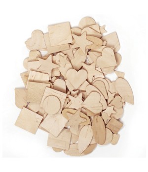 Wood Shapes, Natural Colored, Assorted Shapes, 1/2" to 2", 350 Pieces