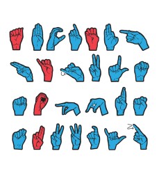 Magnetic Sign Language Letters, Red & Blue Colors, Assorted Sizes, 26 Pieces