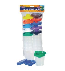 No-Spill Round Paint Cups with Colored Lids, 3" Dia., 10 Cups