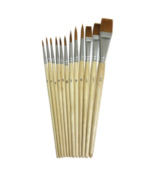 Watercolor Brush Assortment, Natural Wood, Assorted Sizes, 12 Brushes