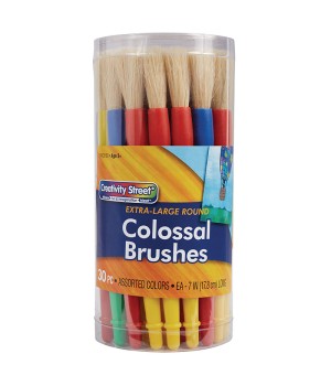 Plastic Handle Brush Classroom Pack, Colossal Brush Set, 7" Long, 30 Brushes