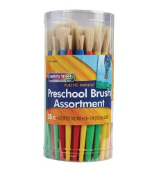 Plastic Handle Brush Classroom Packs, Preschool Brush Assortment, 7" Long, 58 Brushes